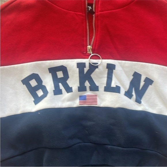H&M Divided Size Small Red, White, and Blue Brooklyn 1/4 Zip Pullover Sweatshirt - Picture 3 of 6